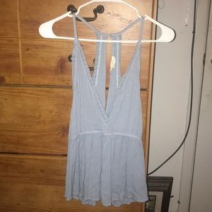 Blue open v-neck top